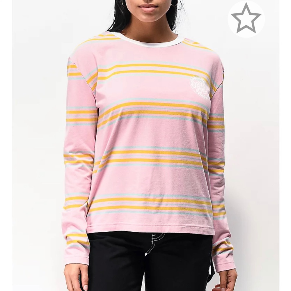 Santa Cruz Original Dot Pink, Yellow & Blue Striped Long Sleeve T-Shirt